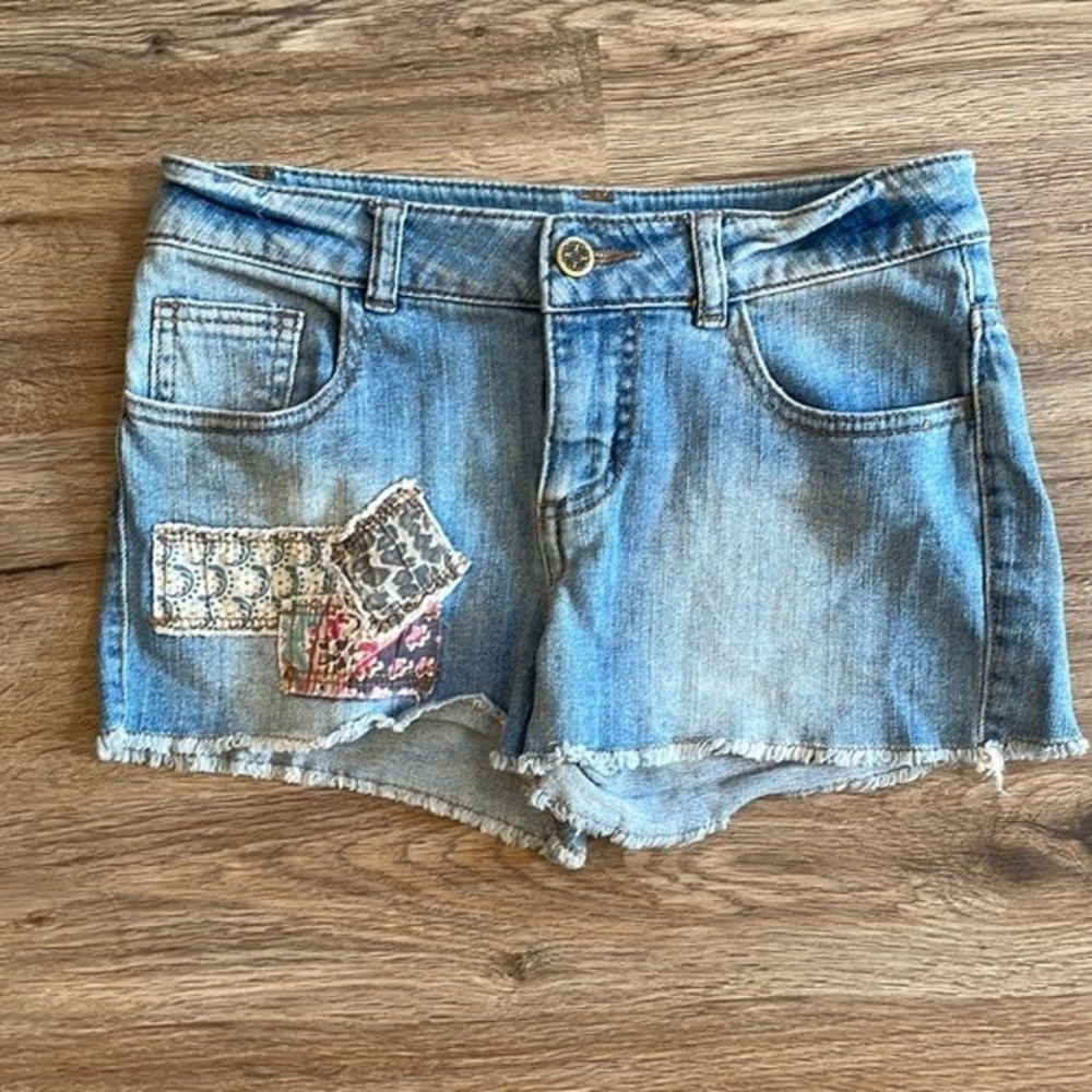 Xhilaration Animal Leopard Patched Denim Jean Cut Off Girls Shorts